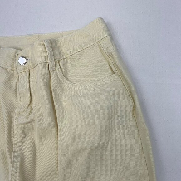 Women’s High Rise Flare Leg Distressed Jeans Pale Yellow Size 29 Waist - Picture 3 of 8